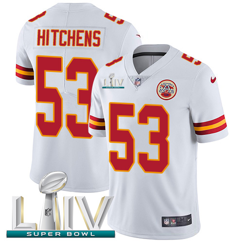 Kansas City Chiefs Nike #53 Anthony Hitchens White Super Bowl LIV 2020 Men Stitched NFL Vapor Untouchable Limited Jersey->youth nfl jersey->Youth Jersey
